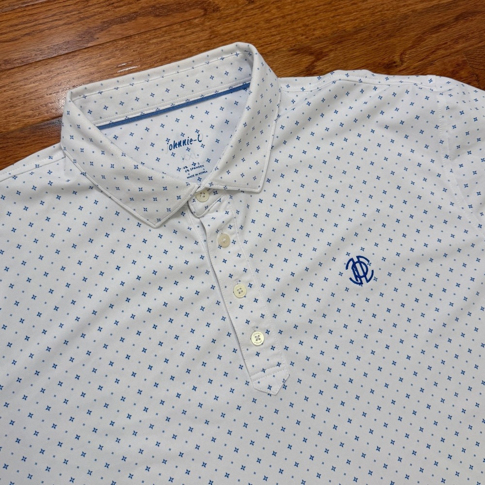 Johnnie-O Performance Golf Polo Shirt Mens 2XL White Geometric Print Club Logo